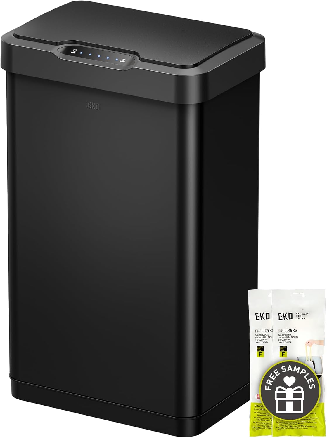 EKO Deluxe Mirage-T 50 Liter / 13.2 Gallon Touchless Rectangular Motion Sensor Trash Can, Matte Stainless Steel Finish