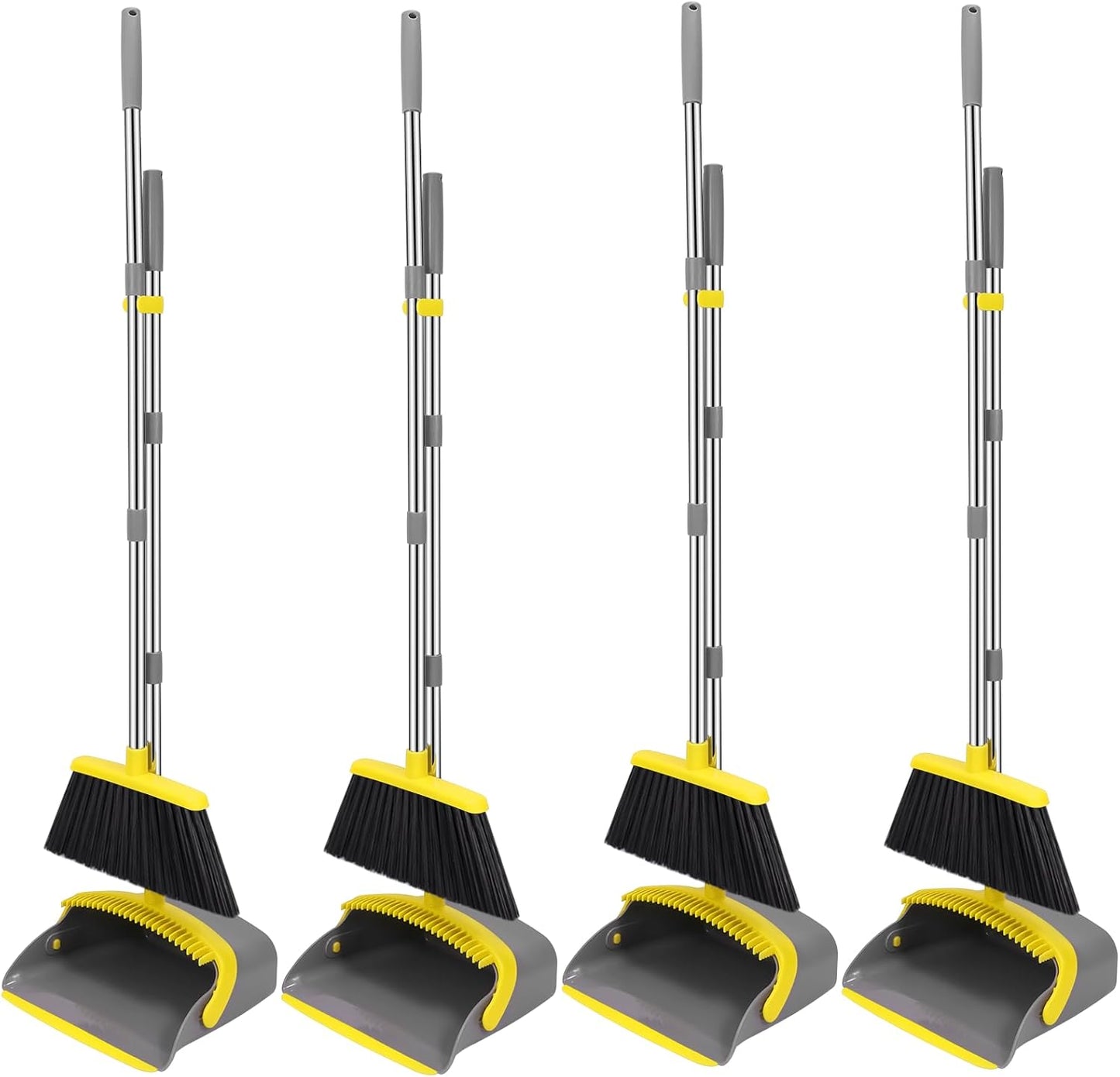 NACENA Broom and Dustpan Set, 52-in Long Adjustable Handle Broom Dustpan Combo with Dustpan Teeth to Automatically Clean Hair Suitable for Home Kitchen Office Hall Floor (Black&Red), 2 Pack