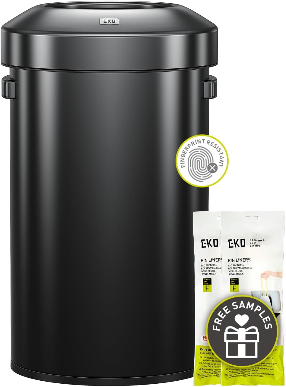 EKO Urban 24 Gallon/ 90 Liter Open Top Stainless Steel Slim Commercial Trash Can, Tall Kitchen Garbage Bin, Heavy-Duty Commercial Grade Large Trash Can for Home, Office, Hotel, Cafe, Restaurant, Dorm