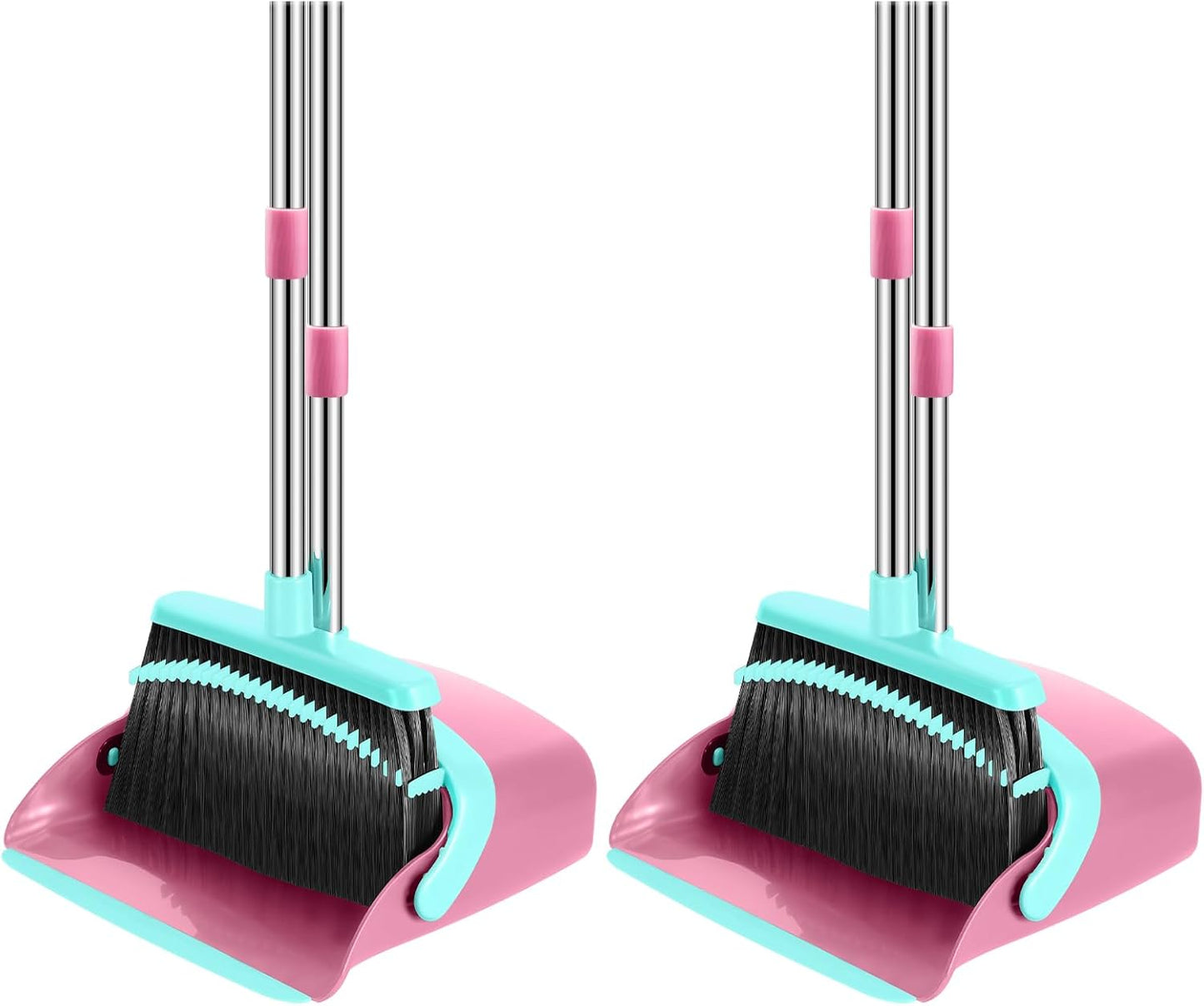 NACENA Broom and Dustpan Set, 52-in Long Adjustable Handle Broom Dustpan Combo with Dustpan Teeth to Automatically Clean Hair Suitable for Home Kitchen Office Hall Floor (Black&Red), 2 Pack