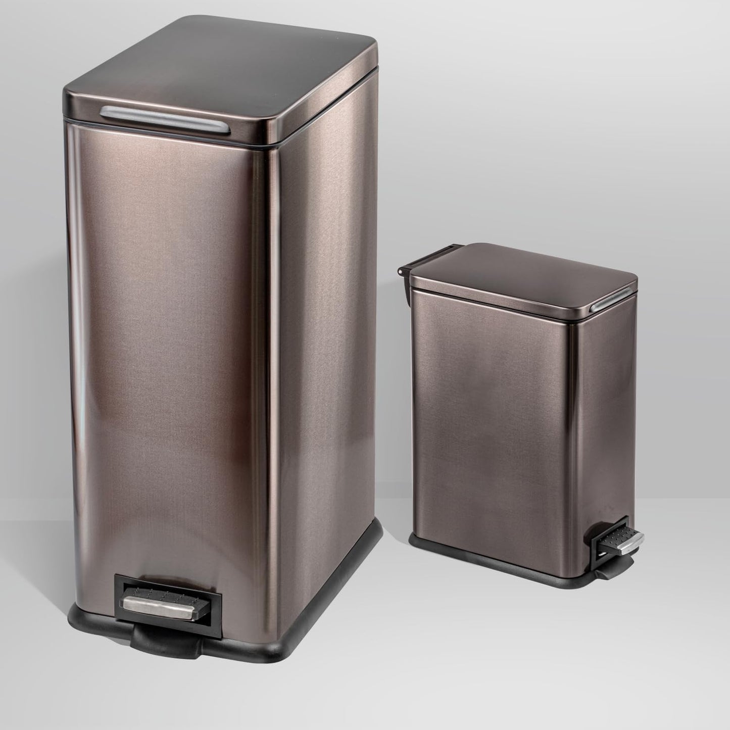 Home Zone Living 12 Gallon Slim Kitchen Trash Can with Soft Close Lid, Step Pedal, Bag Tuck Band, and Removable Liner, Stainless Steel, Black, 45 Liters