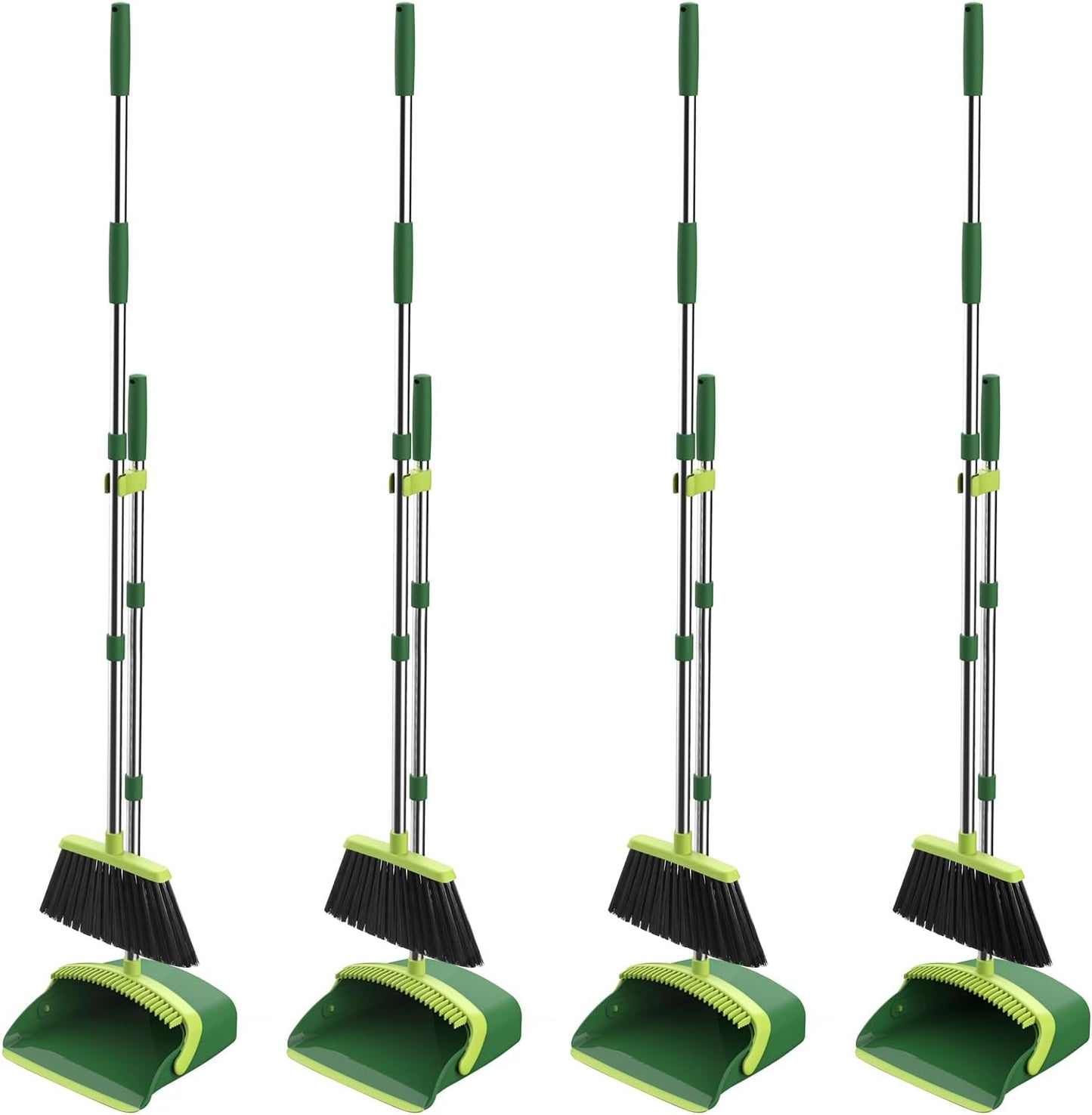 NACENA Broom and Dustpan Set, 52-in Long Adjustable Handle Broom Dustpan Combo with Dustpan Teeth to Automatically Clean Hair Suitable for Home Kitchen Office Hall Floor (Black&Red), 2 Pack