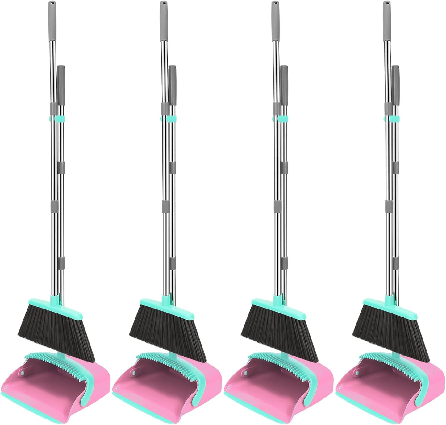 NACENA Broom and Dustpan Set, 52-in Long Adjustable Handle Broom Dustpan Combo with Dustpan Teeth to Automatically Clean Hair Suitable for Home Kitchen Office Hall Floor (Black&Red), 2 Pack