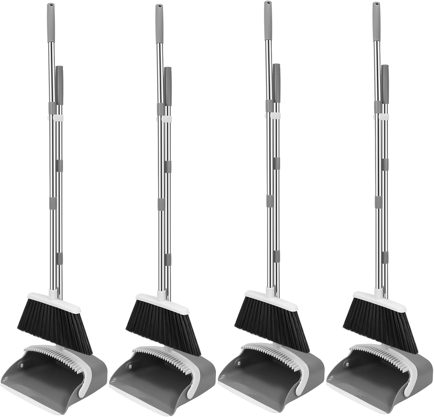 NACENA Broom and Dustpan Set, 52-in Long Adjustable Handle Broom Dustpan Combo with Dustpan Teeth to Automatically Clean Hair Suitable for Home Kitchen Office Hall Floor (Black&Red), 2 Pack