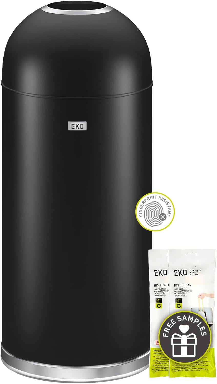 EKO Urban 24 Gallon/ 90 Liter Open Top Stainless Steel Slim Commercial Trash Can, Tall Kitchen Garbage Bin, Heavy-Duty Commercial Grade Large Trash Can for Home, Office, Hotel, Cafe, Restaurant, Dorm
