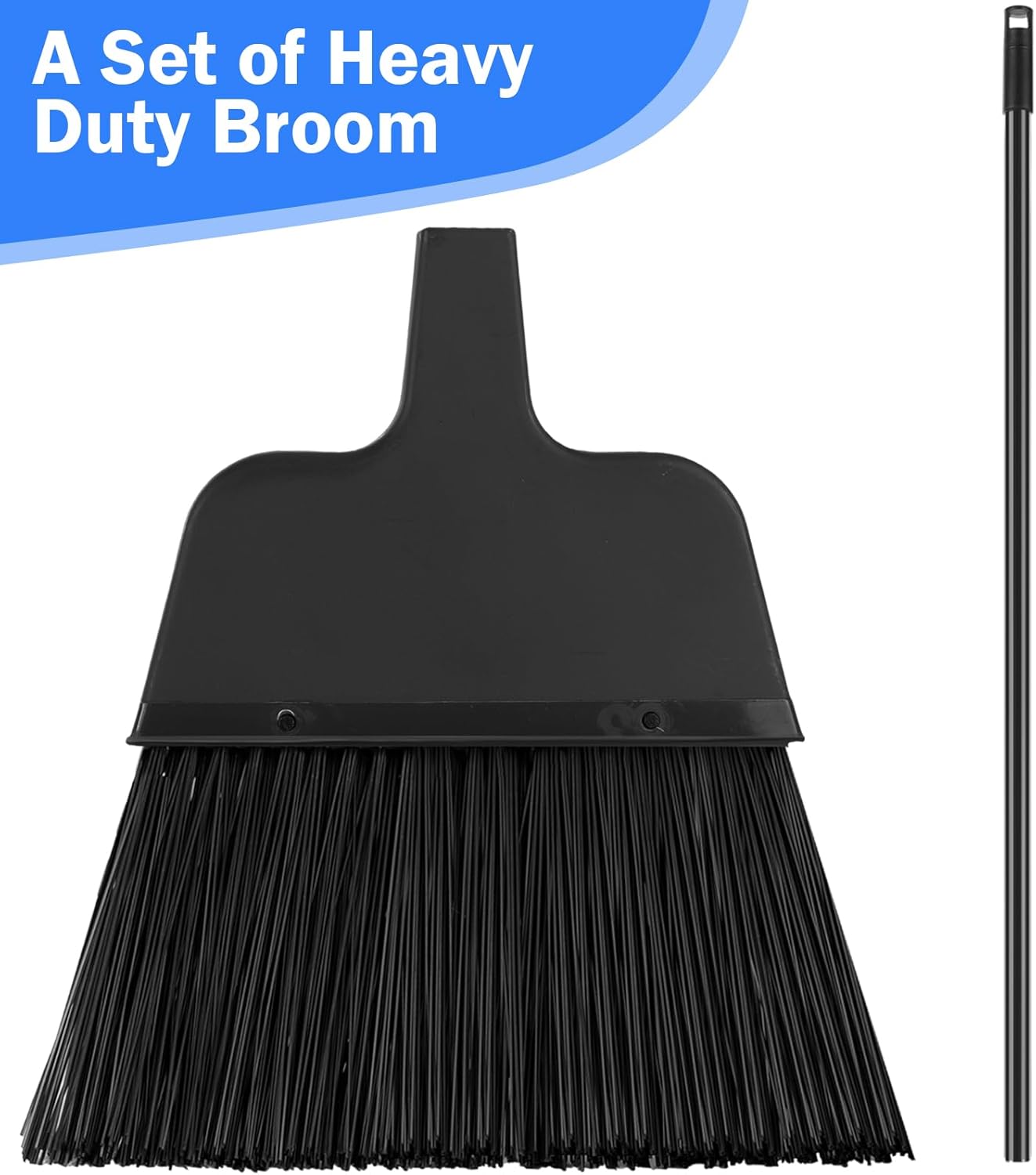 Roshtia 10 Pcs Heavy Duty Broom Bulk 54 Inch Outdoor Indoor Commercial Brooms with Adjustable Long Handle Floor Cleaning Supplies for Courtyard Garage Lobby Patio Shop Home Office(Black)