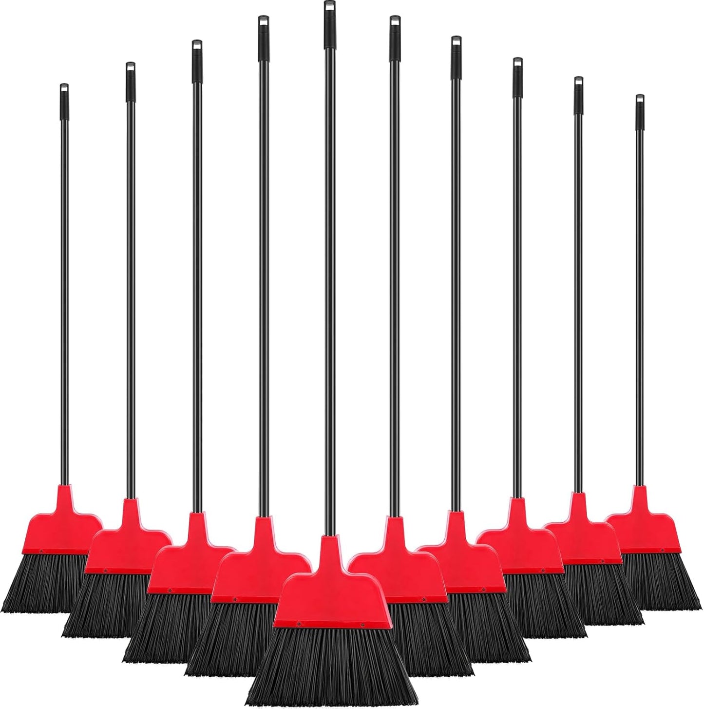 Roshtia 10 Pcs Heavy Duty Broom Bulk 54 Inch Outdoor Indoor Commercial Brooms with Adjustable Long Handle Floor Cleaning Supplies for Courtyard Garage Lobby Patio Shop Home Office(Black)