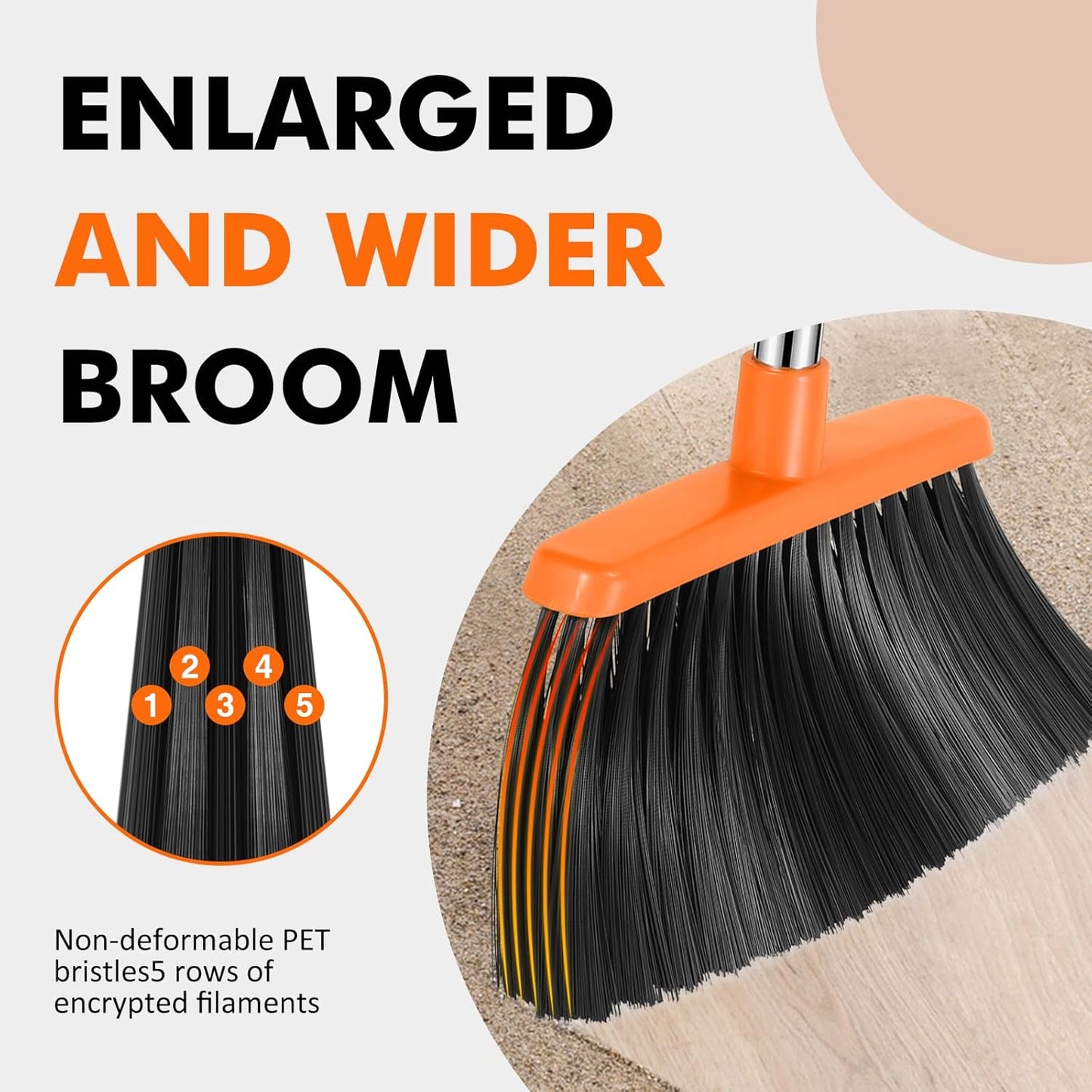 NACENA Heavy Duty Broom, 55 Inch Long Handle Outdoor Large Angle Brooms, Commercial Broom for Sweeping Indoor, for Home Garage Kitchen Office Courtyard Lobby Patio Lawn Concrete, 4 Pack (Grey&Orange)