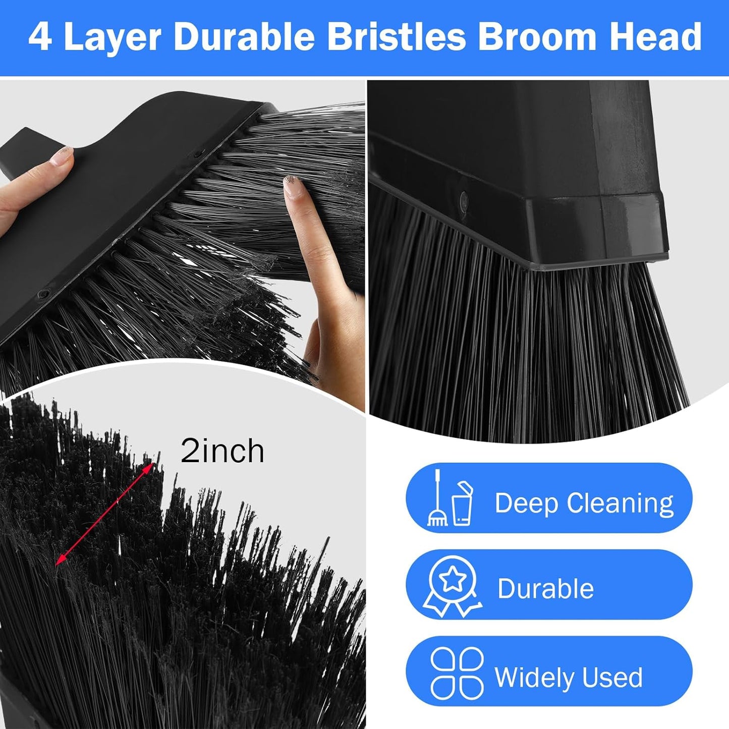 Roshtia 10 Pcs Heavy Duty Broom Bulk 54 Inch Outdoor Indoor Commercial Brooms with Adjustable Long Handle Floor Cleaning Supplies for Courtyard Garage Lobby Patio Shop Home Office(Black)