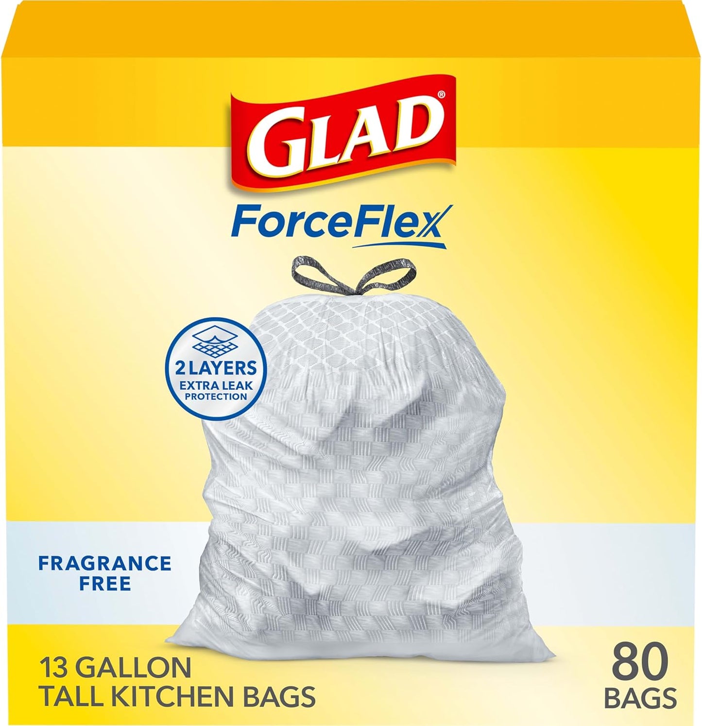 Glad ForceFlex Drawstring Trash Bags, 13 Gal, Fragrance Free, 110 Ct, Pack May Vary