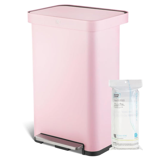 Home Zone Living 18.5 Gallon Large Stainless Steel Trash Can with Slow Closing Lid and Wide Opening, Virtuoso Collection, Pink
