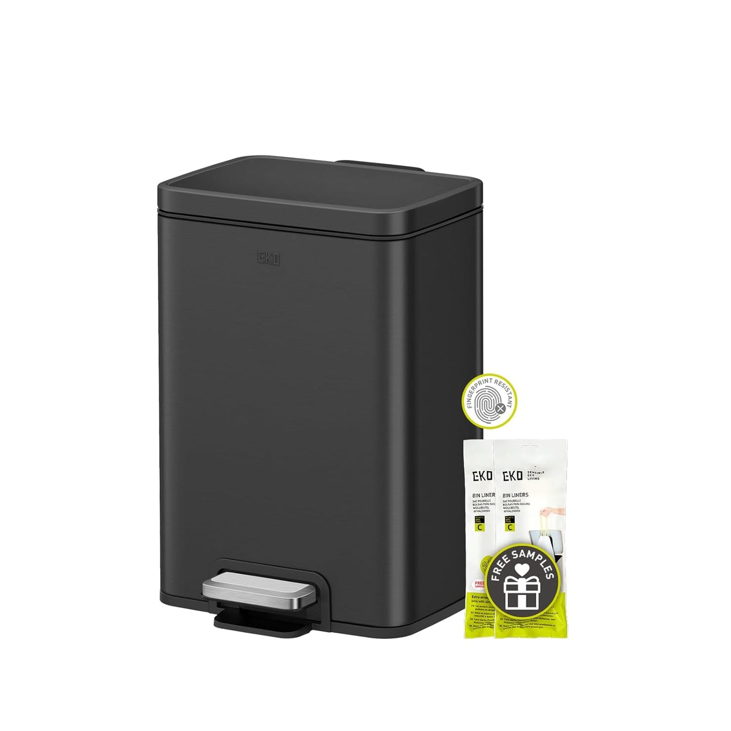EKO Madison Gunmetal Stainless Steel 50 Liter/13.2 Gallon Step Trash Can with Inner Liner - Fingerprint Resistant Finish