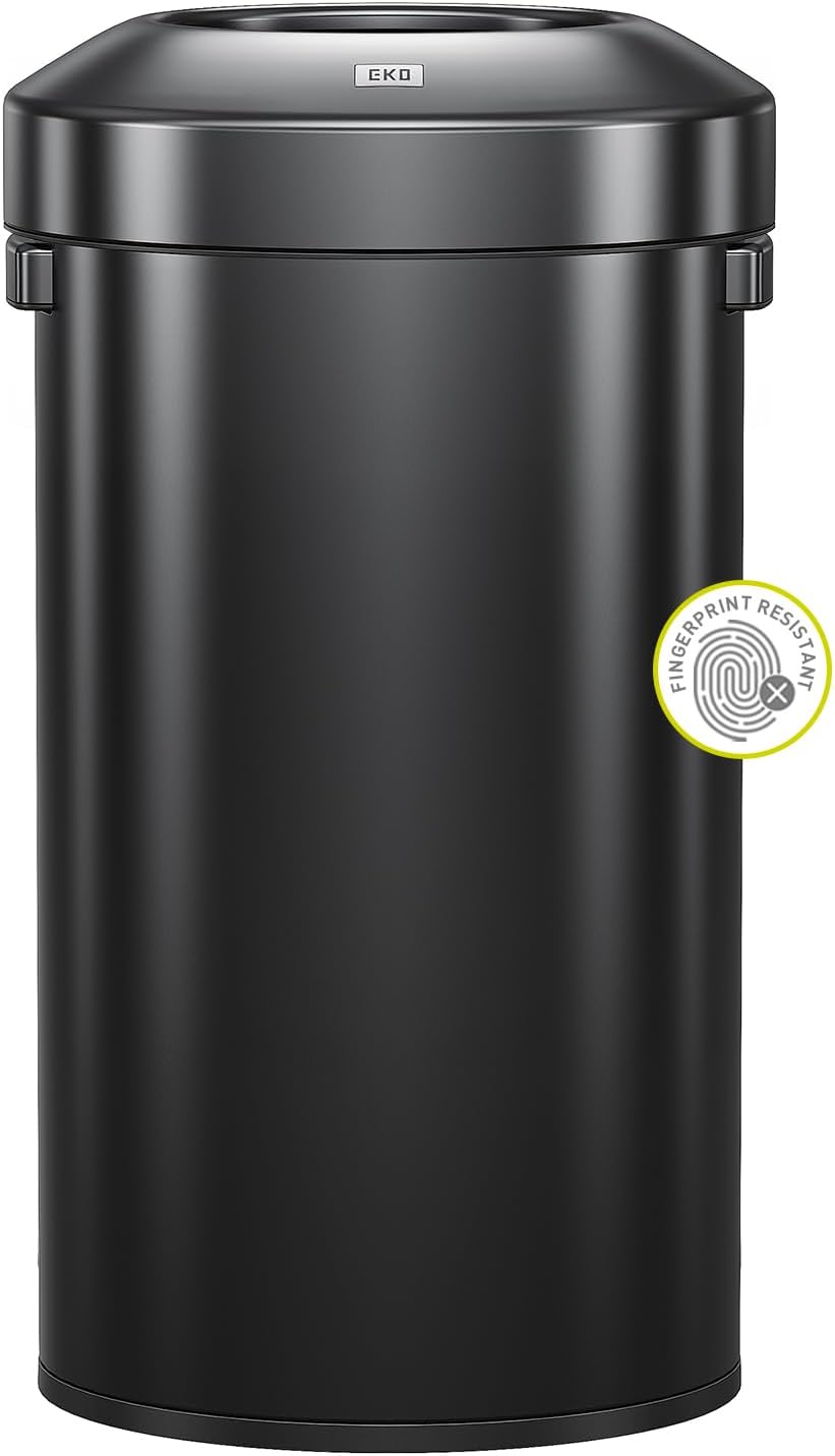 EKO Urban 24 Gallon/ 90 Liter Open Top Stainless Steel Slim Commercial Trash Can, Tall Kitchen Garbage Bin, Heavy-Duty Commercial Grade Large Trash Can for Home, Office, Hotel, Cafe, Restaurant, Dorm