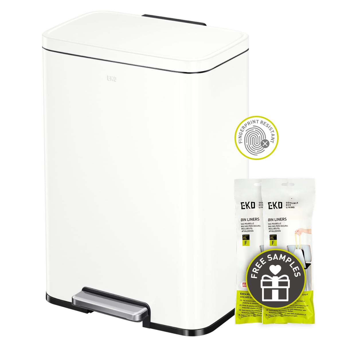 EKO Madison Gunmetal Stainless Steel 50 Liter/13.2 Gallon Step Trash Can with Inner Liner - Fingerprint Resistant Finish