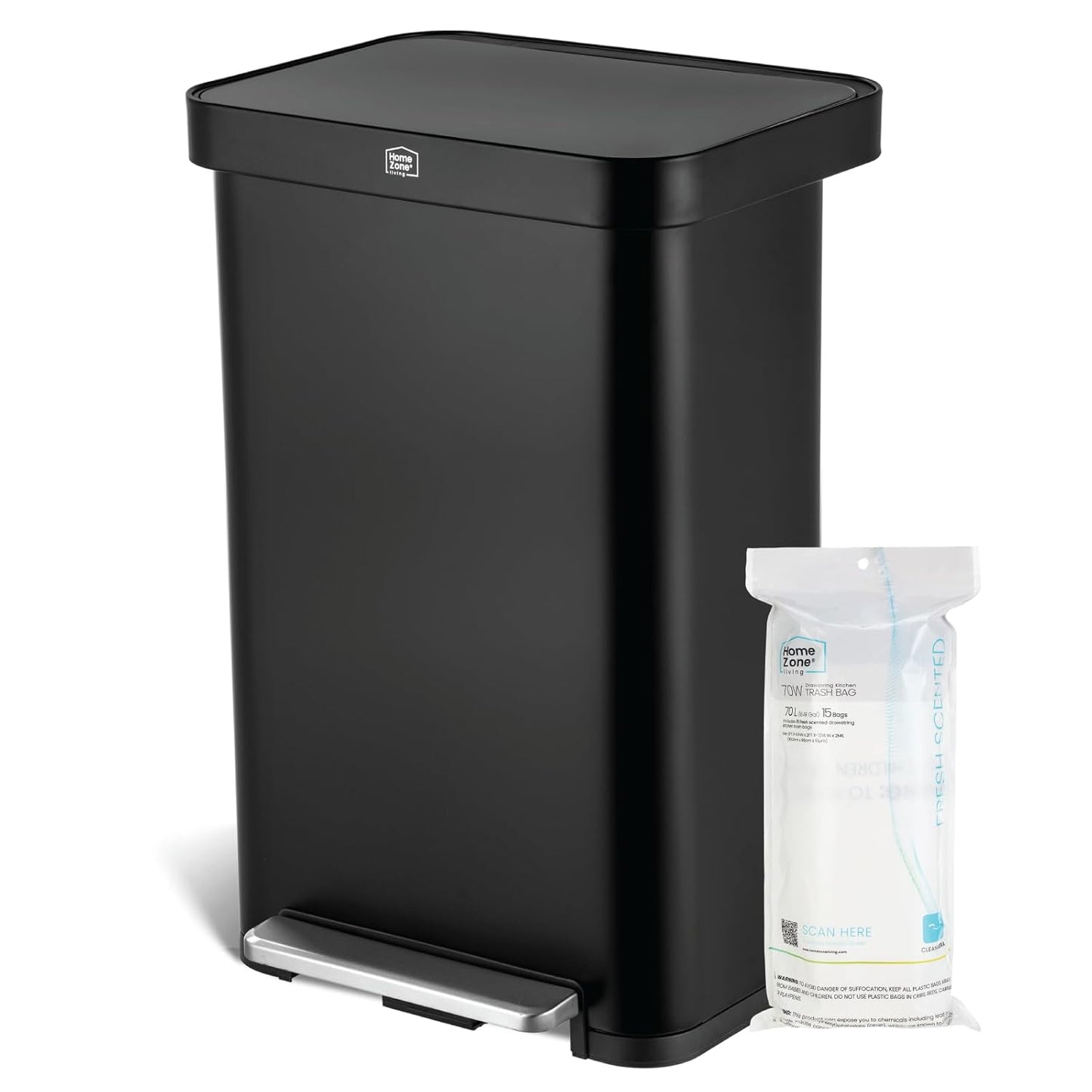 Home Zone Living 18.5 Gallon Large Stainless Steel Trash Can with Slow Closing Lid and Wide Opening, Virtuoso Collection, Pink