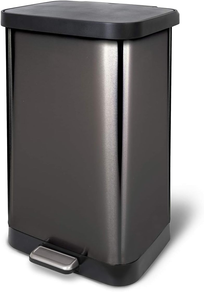 Glad 20 Gallon / 75.5 Liter Extra Capacity Stainless Steel Step Trash Can with CloroxTM Odor Protection, Pewter