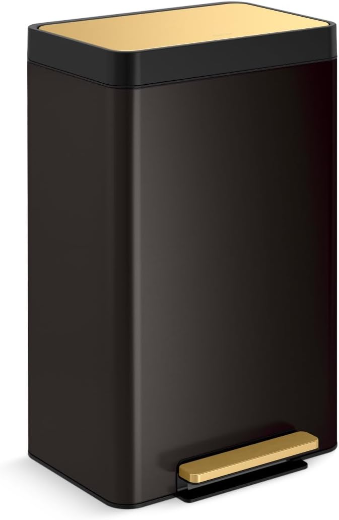 KOHLER 13-Gallon Stainless Steel Step Trash Can, White Stainless Steel, Hands-Free Pedal, Quiet-Close Lid, Fingerprint-Resistant, Durable, K-20940-STW