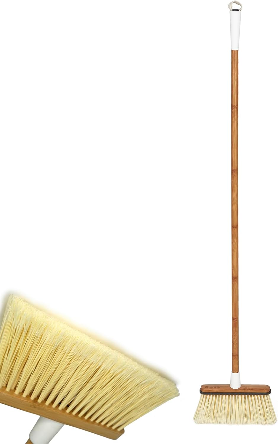 Full Circle Clean Sweep Bamboo Broom - Angled for Precision in Tight Spaces, with Recycled Stiff Bristles for Indoor & Outdoor Cleaning - Ideal for Pet Hair, Kitchen, Hardwood, and Garage, Green