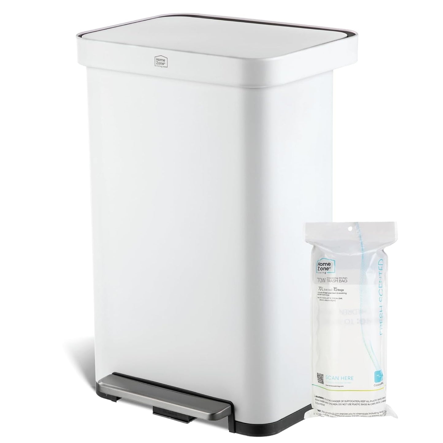 Home Zone Living 18.5 Gallon Large Stainless Steel Trash Can with Slow Closing Lid and Wide Opening, Virtuoso Collection, Pink