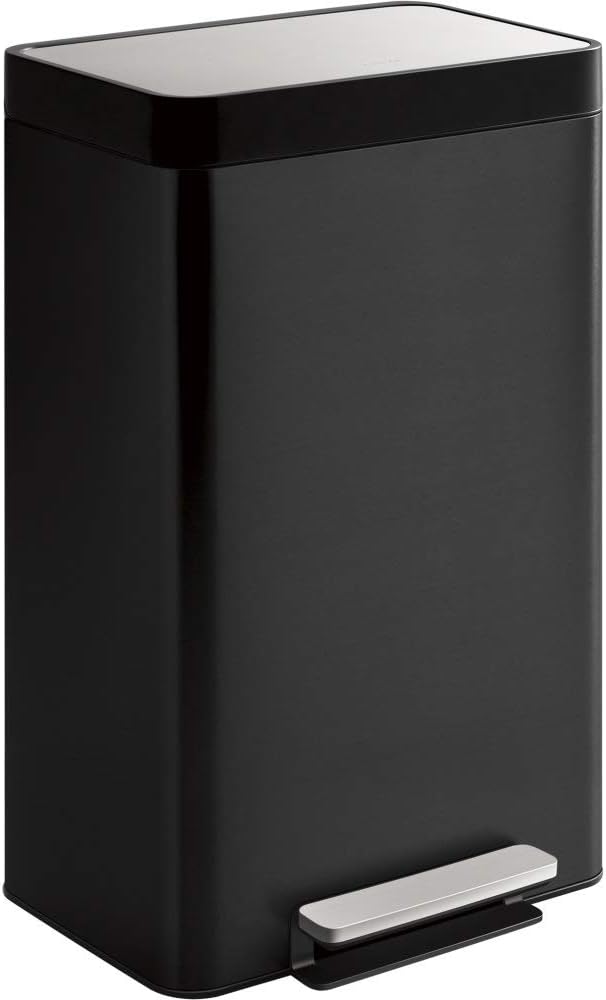 KOHLER 13-Gallon Stainless Steel Step Trash Can, White Stainless Steel, Hands-Free Pedal, Quiet-Close Lid, Fingerprint-Resistant, Durable, K-20940-STW