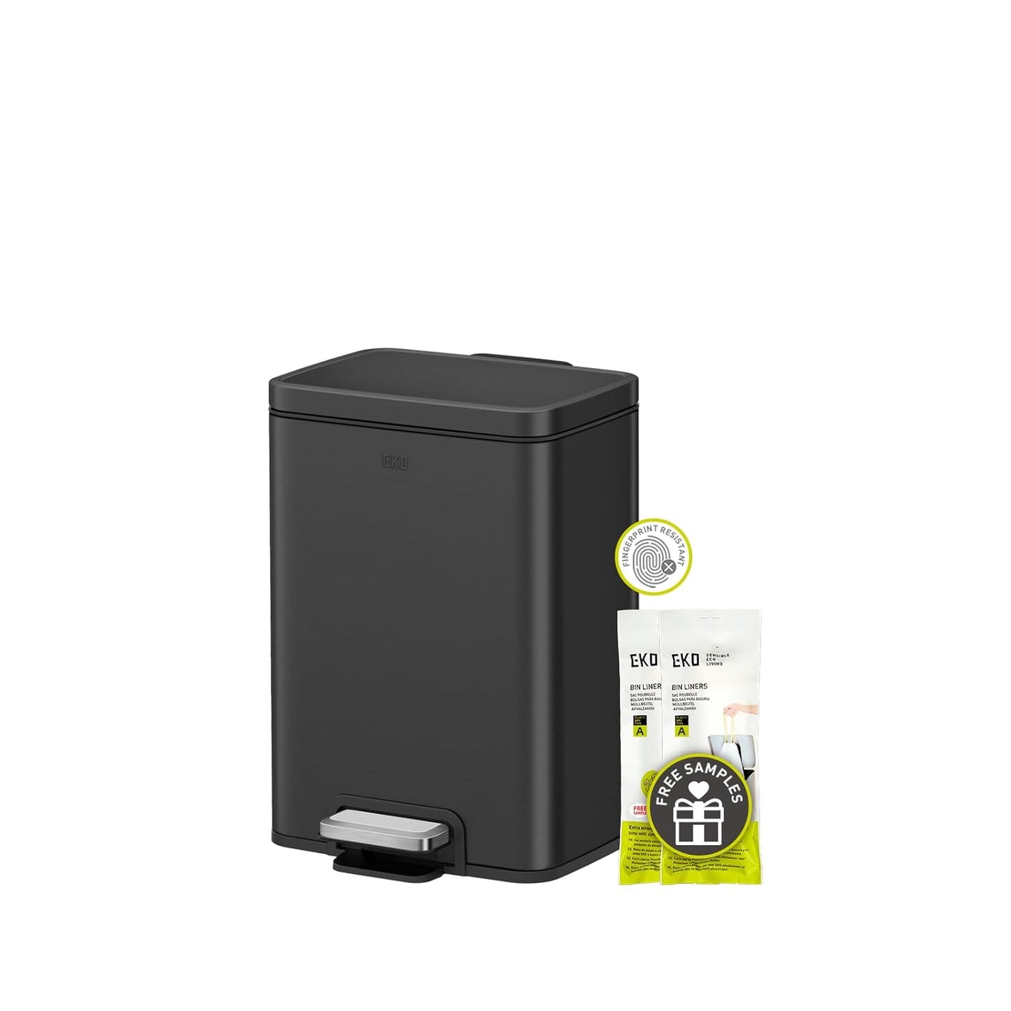 EKO Madison Gunmetal Stainless Steel 50 Liter/13.2 Gallon Step Trash Can with Inner Liner - Fingerprint Resistant Finish