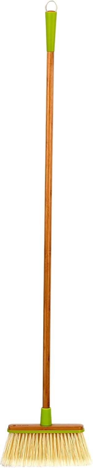 Full Circle Clean Sweep Bamboo Broom - Angled for Precision in Tight Spaces, with Recycled Stiff Bristles for Indoor & Outdoor Cleaning - Ideal for Pet Hair, Kitchen, Hardwood, and Garage, Green