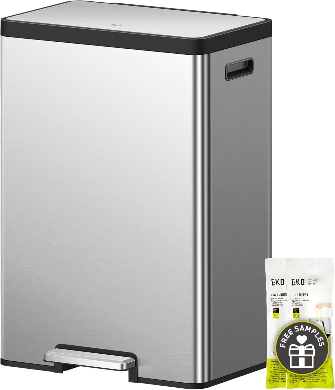 EKO EcoCasa II 36L+24L Dual Trash Can with Recycle Bin, Stainless Steel Garbage Can with Lid, Deodorizer Compartment, Odor-Proof and Fingerprint Resistant