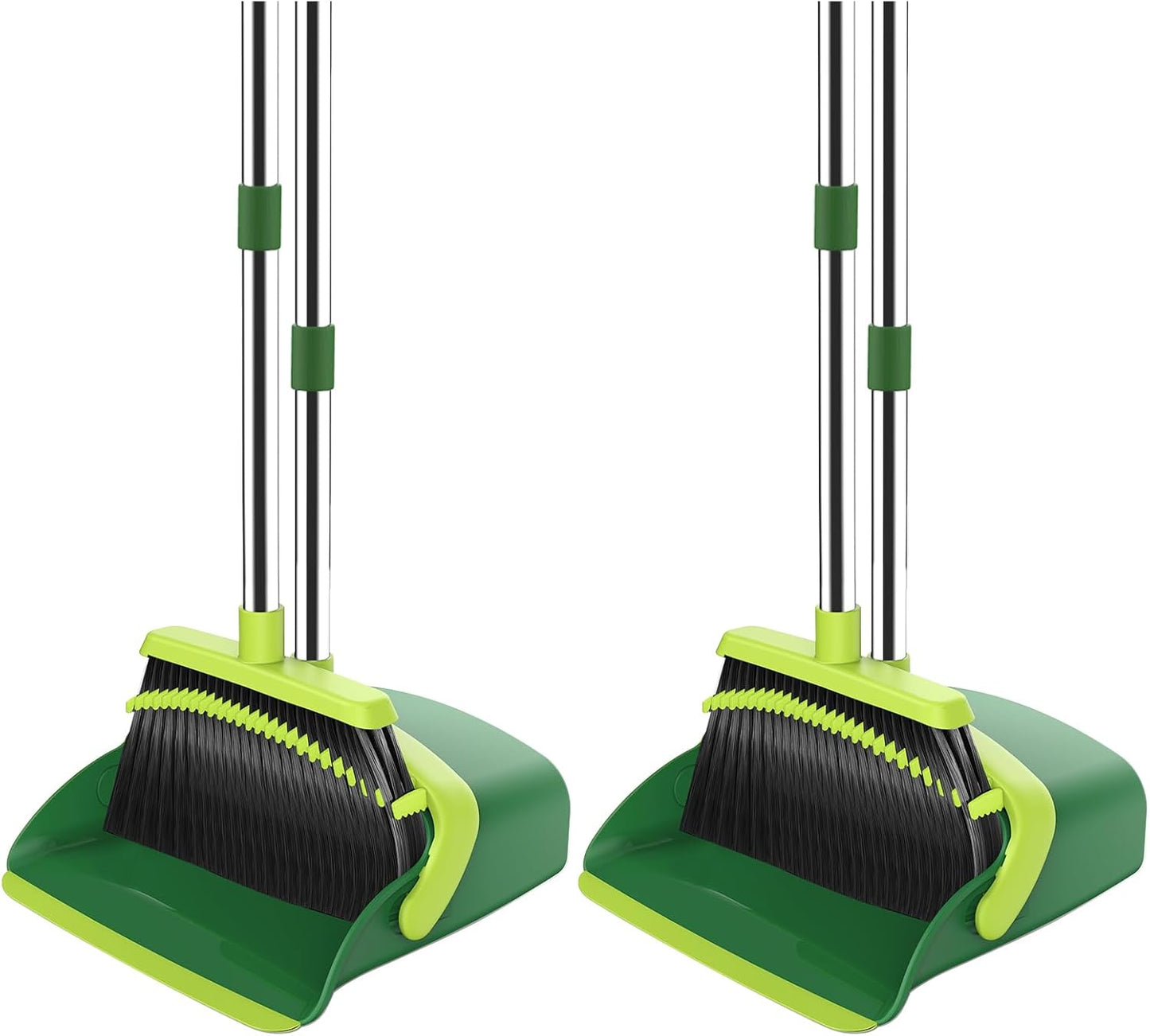 NACENA Broom and Dustpan Set, 52-in Long Adjustable Handle Broom Dustpan Combo with Dustpan Teeth to Automatically Clean Hair Suitable for Home Kitchen Office Hall Floor (Black&Red), 2 Pack