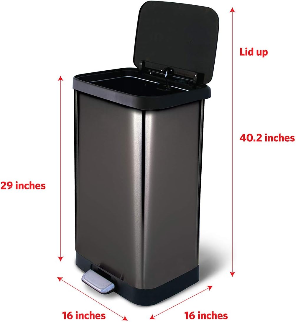 Glad 20 Gallon / 75.5 Liter Extra Capacity Stainless Steel Step Trash Can with CloroxTM Odor Protection, Pewter