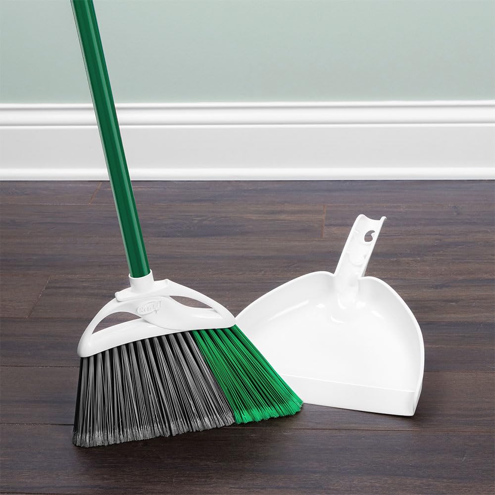 Libman Commercial 206 Precision Angle Broom with Dust Pan, Steel Handle, 11" Wide, Green and White (Pack of 4)