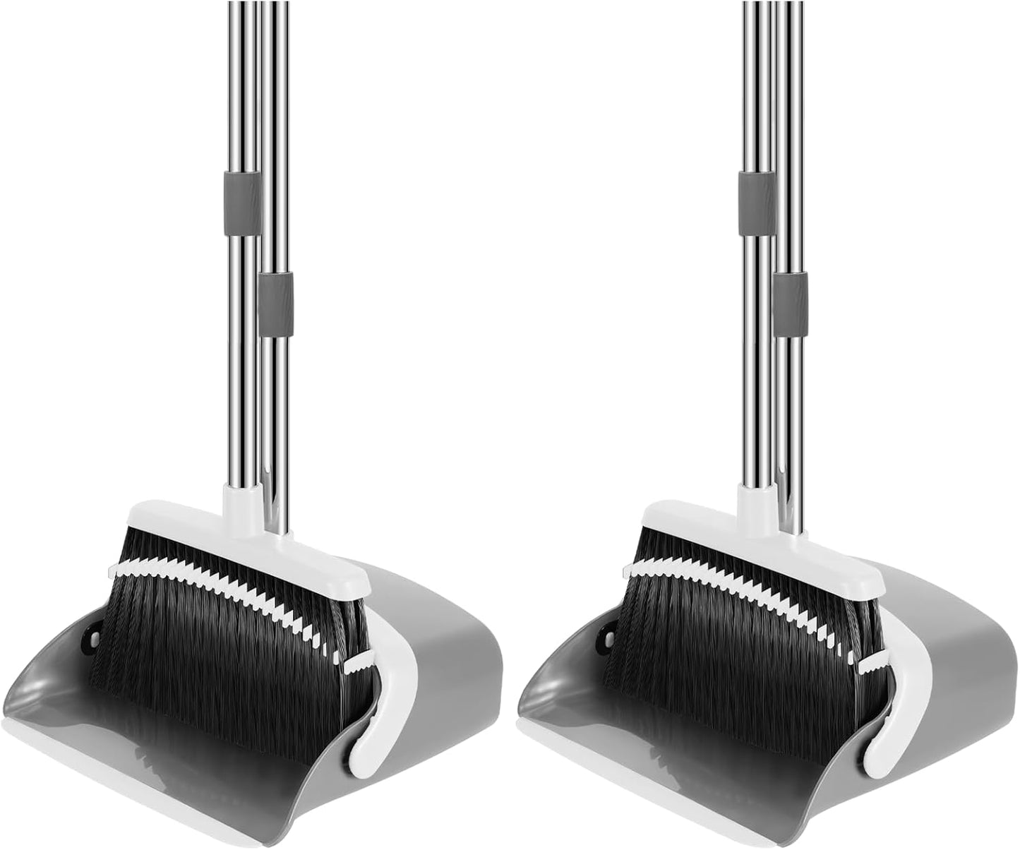 NACENA Broom and Dustpan Set, 52-in Long Adjustable Handle Broom Dustpan Combo with Dustpan Teeth to Automatically Clean Hair Suitable for Home Kitchen Office Hall Floor (Black&Red), 2 Pack