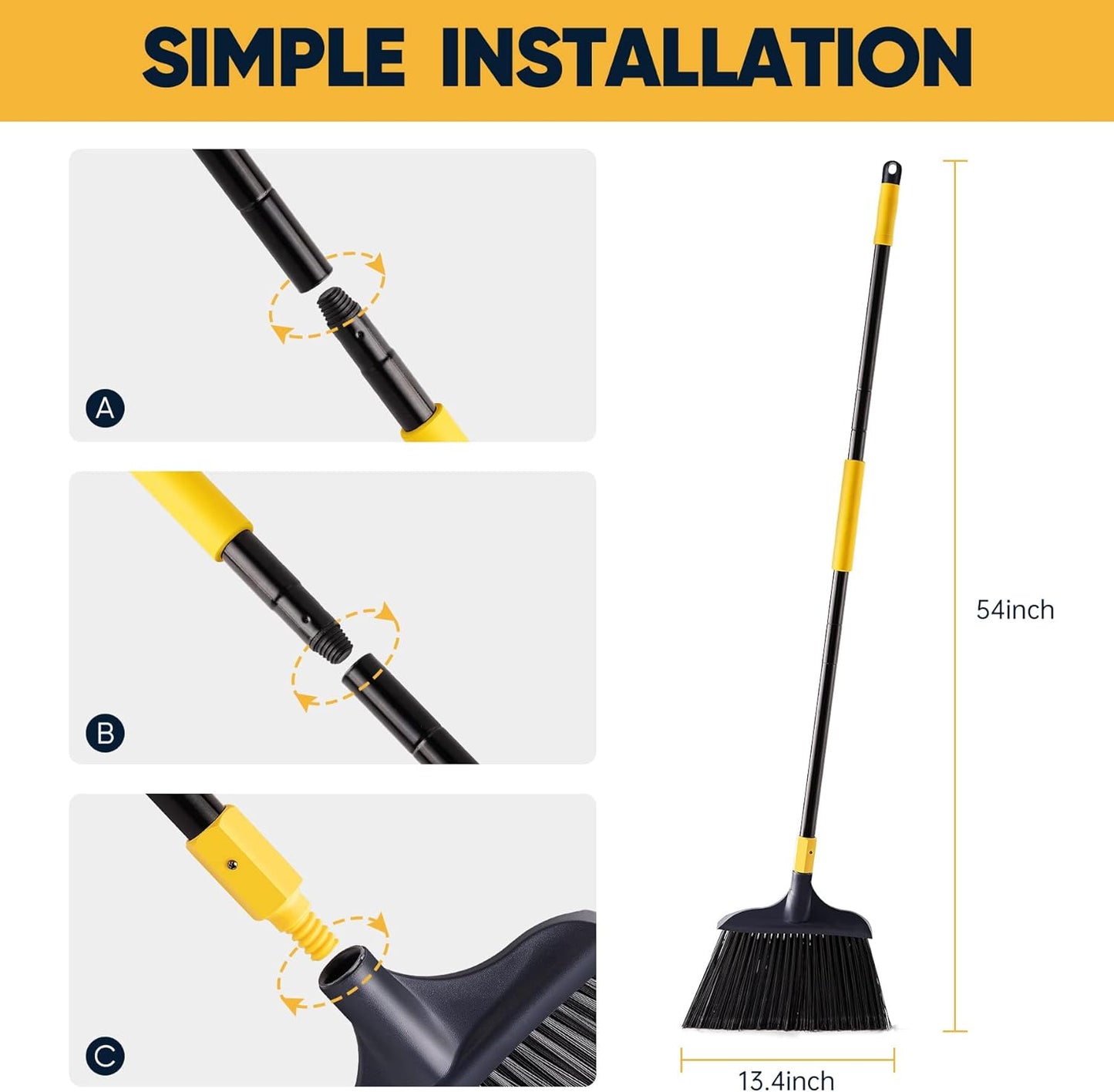 Yocada Commercial Broom Outdoor Indoor Commercial 3 PCS for Courtyard Garage Lobby Mall Market Floor Home Kitchen Room Office Pet Hair Rubbish 54Inch