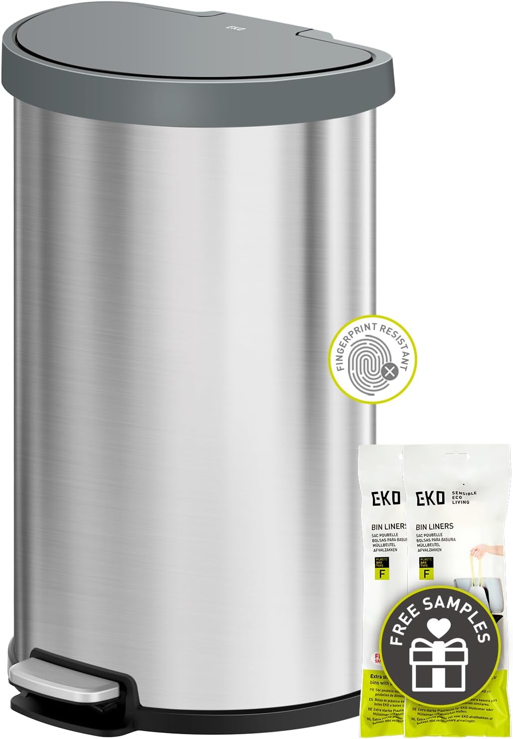 EKO Hudson Matte Stainless 75 Liter/20 Gallon Step Trash Can with Rear Trash Bag Storage Compartment