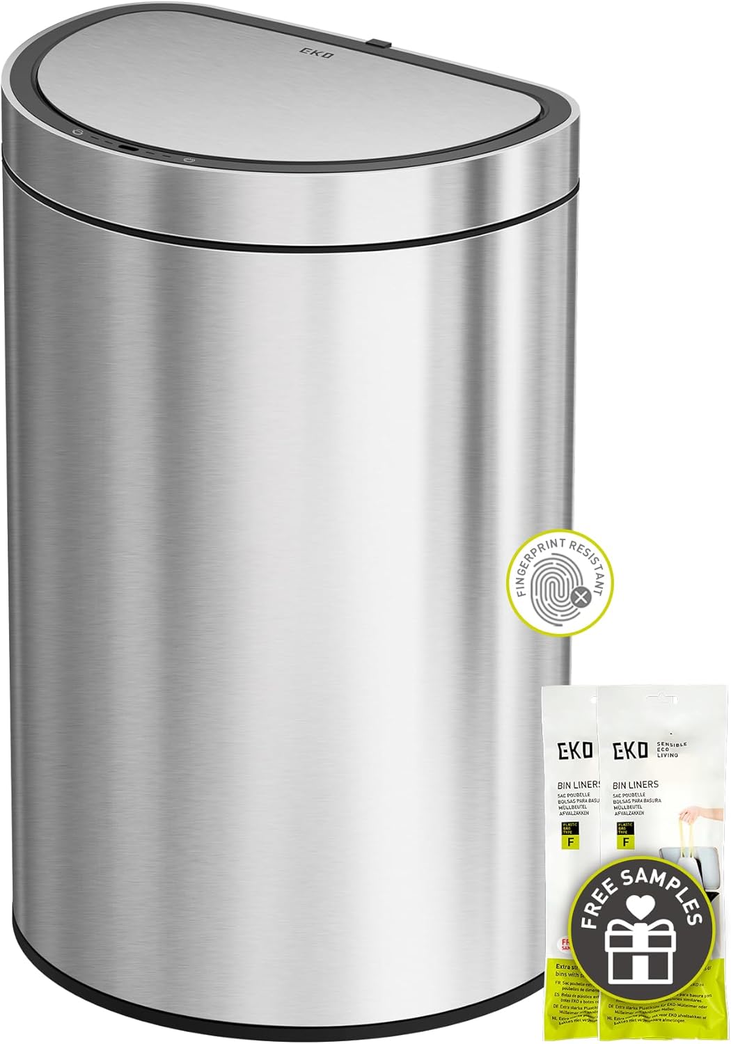 EKO Deluxe Mirage-T 50 Liter / 13.2 Gallon Touchless Rectangular Motion Sensor Trash Can, Matte Stainless Steel Finish
