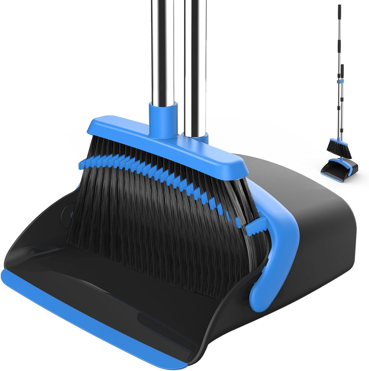 NACENA Broom and Dustpan Set, 52-in Long Adjustable Handle Broom Dustpan Combo with Dustpan Teeth to Automatically Clean Hair Suitable for Home Kitchen Office Hall Floor (Black&Red), 2 Pack