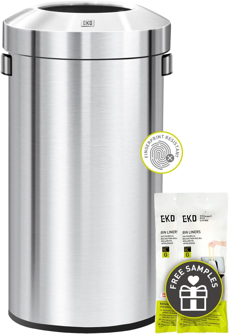 EKO Urban 24 Gallon/ 90 Liter Open Top Stainless Steel Slim Commercial Trash Can, Tall Kitchen Garbage Bin, Heavy-Duty Commercial Grade Large Trash Can for Home, Office, Hotel, Cafe, Restaurant, Dorm