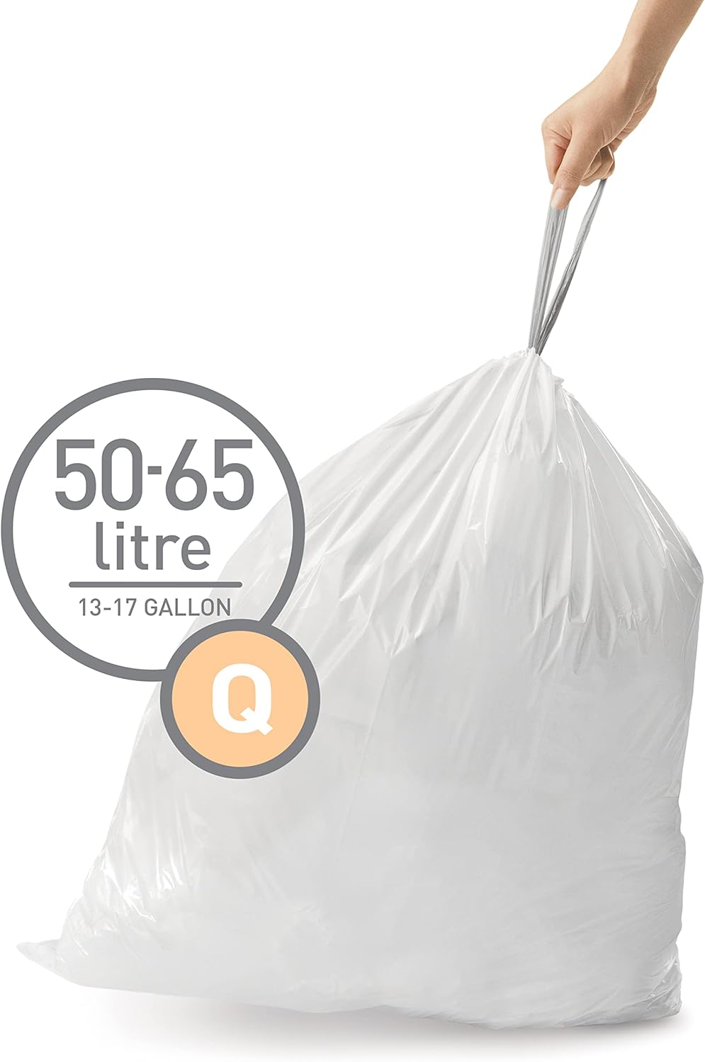 simplehuman Code Q 100 Count, Dispenser Pack Custom Fit Liners, Drawstring Trash Bags, 50-65 Liter / 13-17 Gallon, White