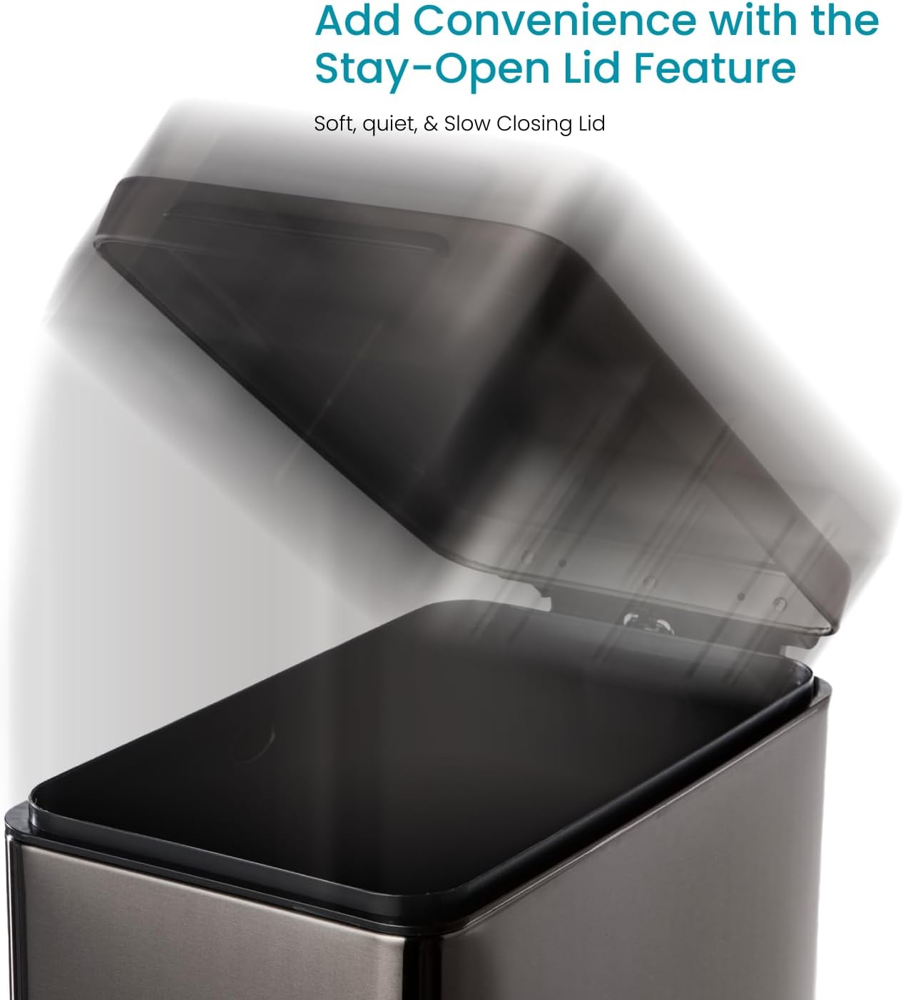 Home Zone Living 12 Gallon Slim Kitchen Trash Can with Soft Close Lid, Step Pedal, Bag Tuck Band, and Removable Liner, Stainless Steel, Black, 45 Liters