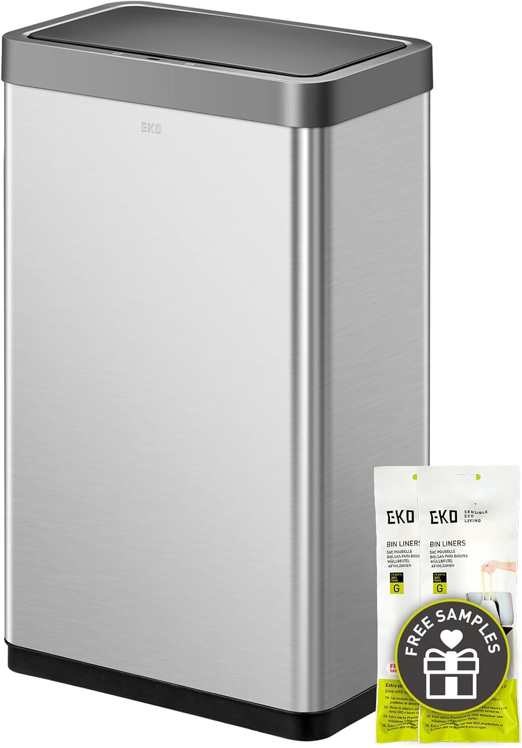 EKO Deluxe Mirage-T 50 Liter / 13.2 Gallon Touchless Rectangular Motion Sensor Trash Can, Matte Stainless Steel Finish