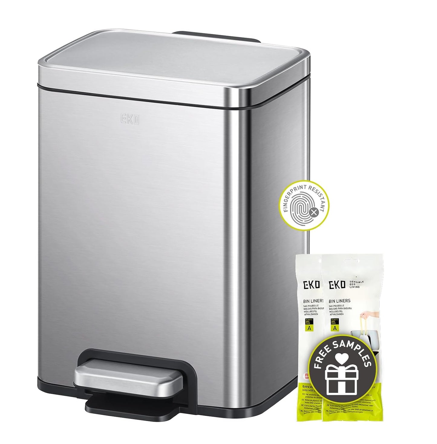 EKO Madison Gunmetal Stainless Steel 50 Liter/13.2 Gallon Step Trash Can with Inner Liner - Fingerprint Resistant Finish