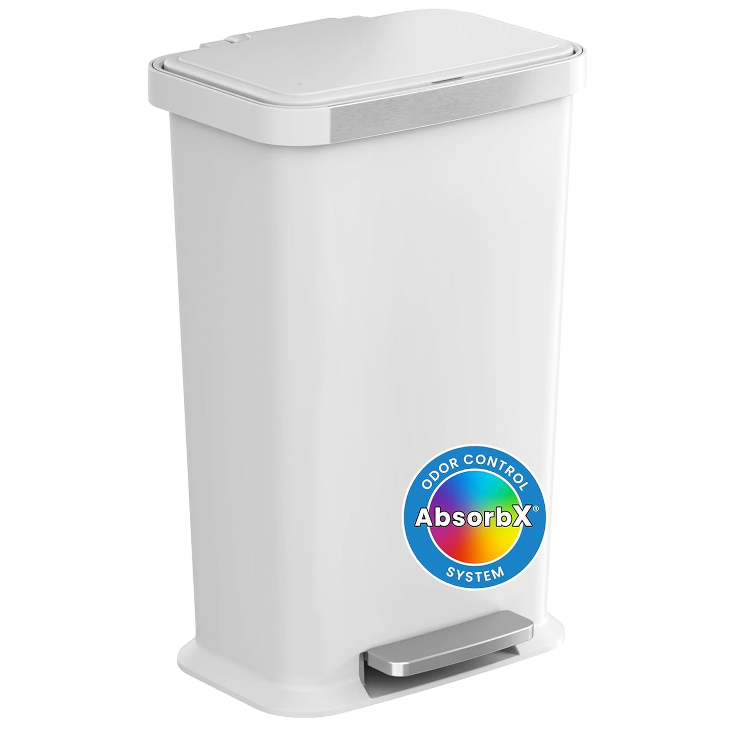 iTouchless SoftStep 13.2 Gallon Slim Step Pedal Trash Can with Odor Filter, Elongated Stainless Steel Recycling Bin, Space-Saving Garbage Trashcan, 50 Liter Bedroom Livingroom Wastebasket Home Office