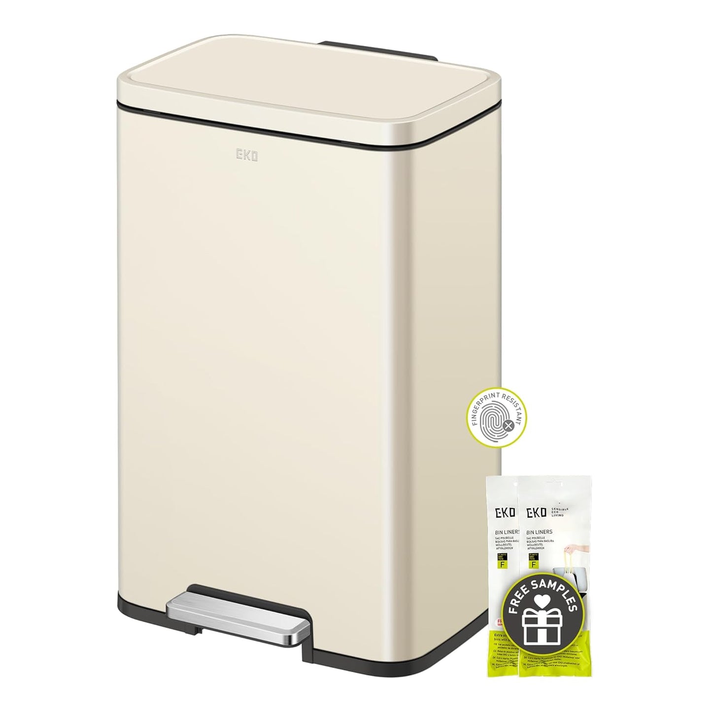 EKO Madison Gunmetal Stainless Steel 50 Liter/13.2 Gallon Step Trash Can with Inner Liner - Fingerprint Resistant Finish