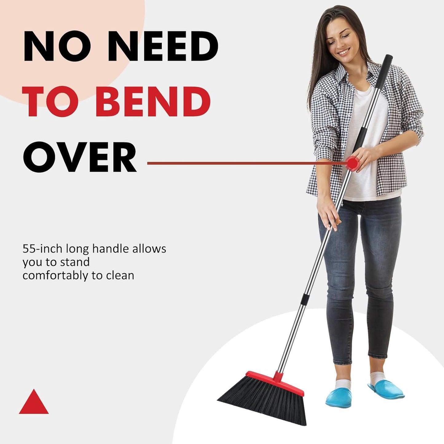 NACENA Heavy Duty Broom, 55 Inch Long Handle Outdoor Large Angle Brooms, Commercial Broom for Sweeping Indoor, for Home Garage Kitchen Office Courtyard Lobby Patio Lawn Concrete, 4 Pack (Black&Red)