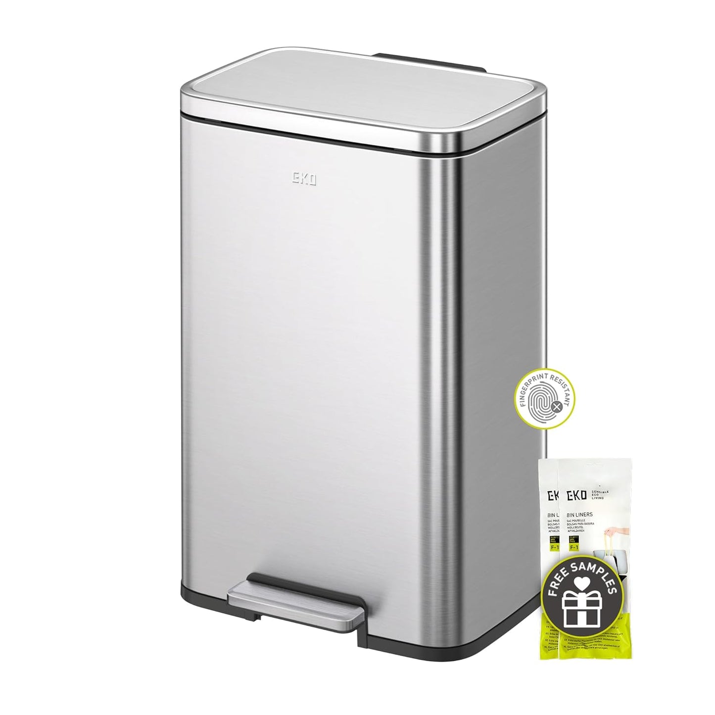 EKO Madison Gunmetal Stainless Steel 50 Liter/13.2 Gallon Step Trash Can with Inner Liner - Fingerprint Resistant Finish