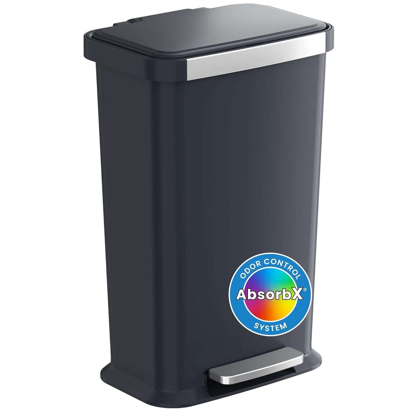 iTouchless SoftStep 13.2 Gallon Slim Step Pedal Trash Can with Odor Filter, Elongated Stainless Steel Recycling Bin, Space-Saving Garbage Trashcan, 50 Liter Bedroom Livingroom Wastebasket Home Office
