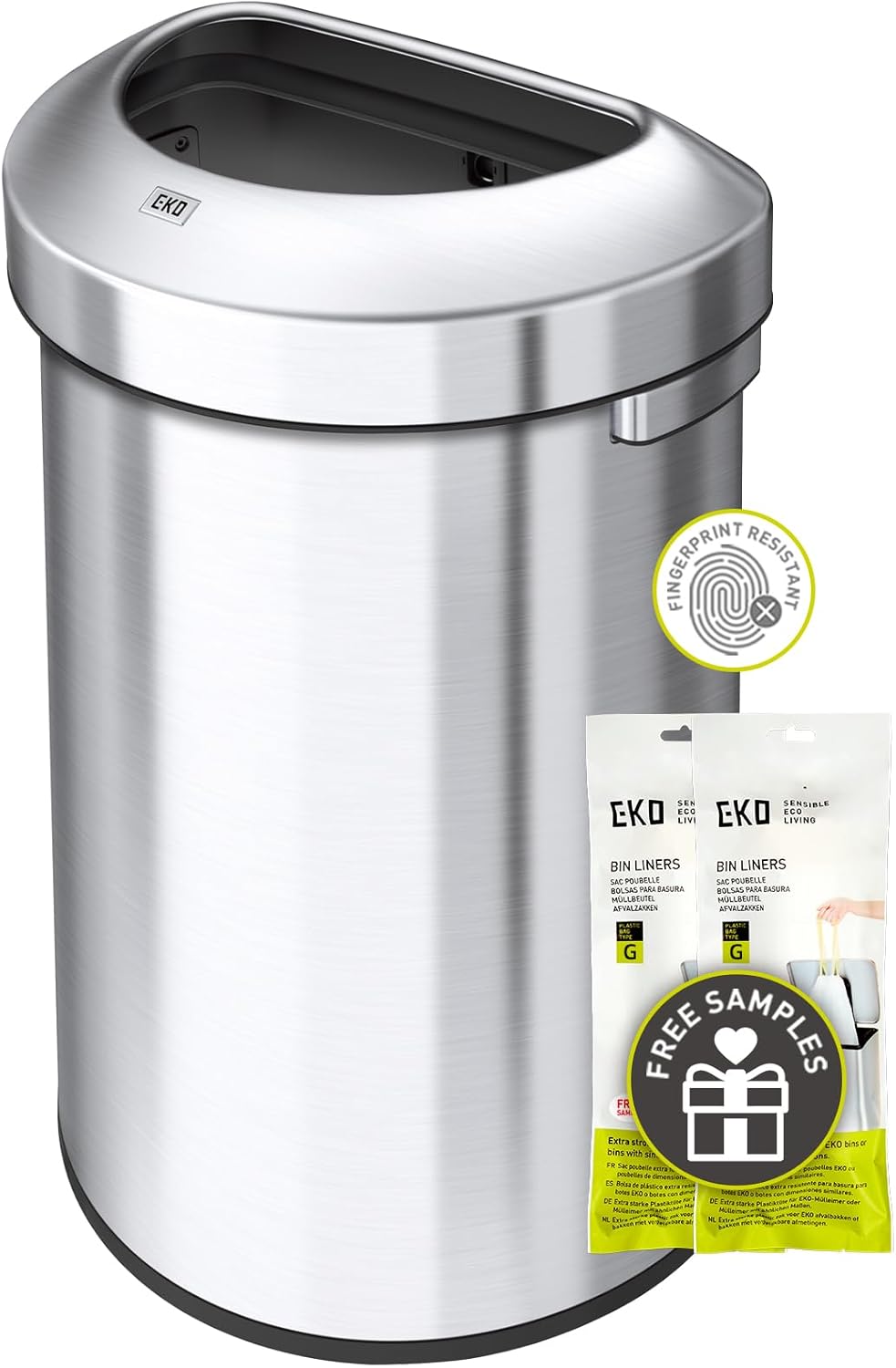 EKO Urban 24 Gallon/ 90 Liter Open Top Stainless Steel Slim Commercial Trash Can, Tall Kitchen Garbage Bin, Heavy-Duty Commercial Grade Large Trash Can for Home, Office, Hotel, Cafe, Restaurant, Dorm