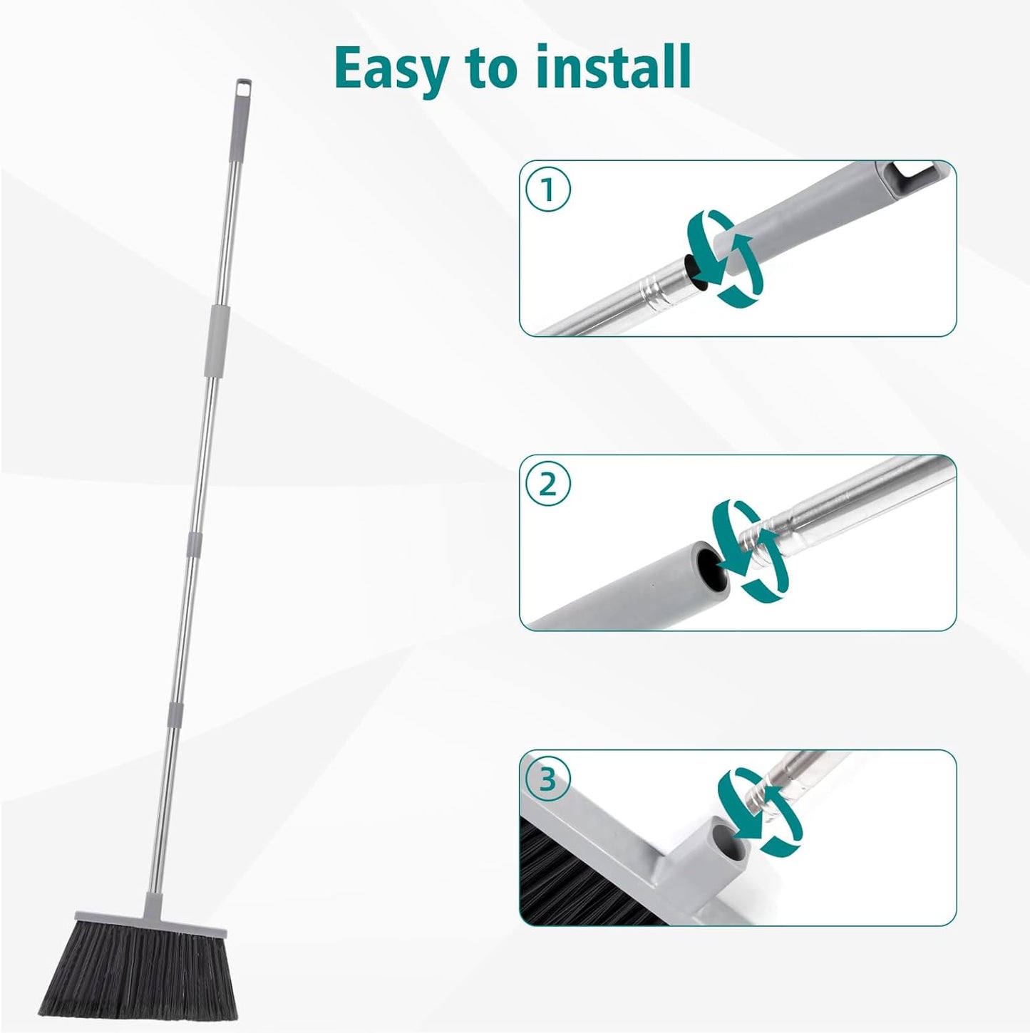 4 Pack Heavy Duty Broom Outdoor, 58" Long Stainless Steel Handle, Hard Bristle Angle Broom for Floors，Commercial & Industrial Broom for Sweeping Indoor, Garage, Kitchen