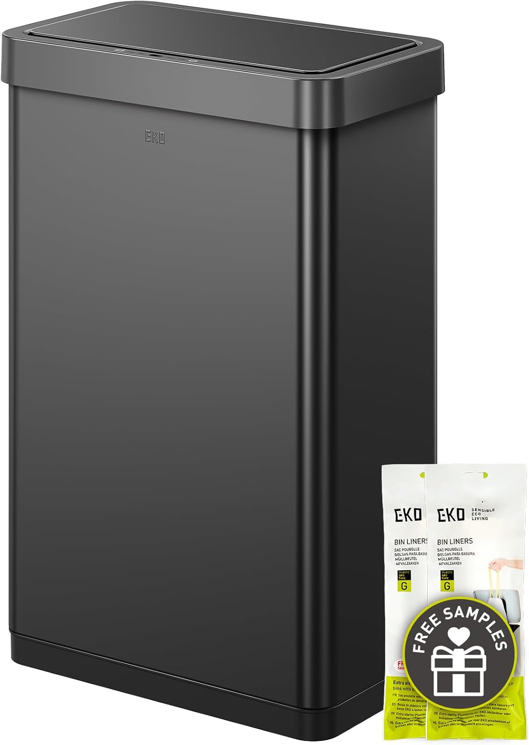 EKO Deluxe Mirage-T 50 Liter / 13.2 Gallon Touchless Rectangular Motion Sensor Trash Can, Matte Stainless Steel Finish