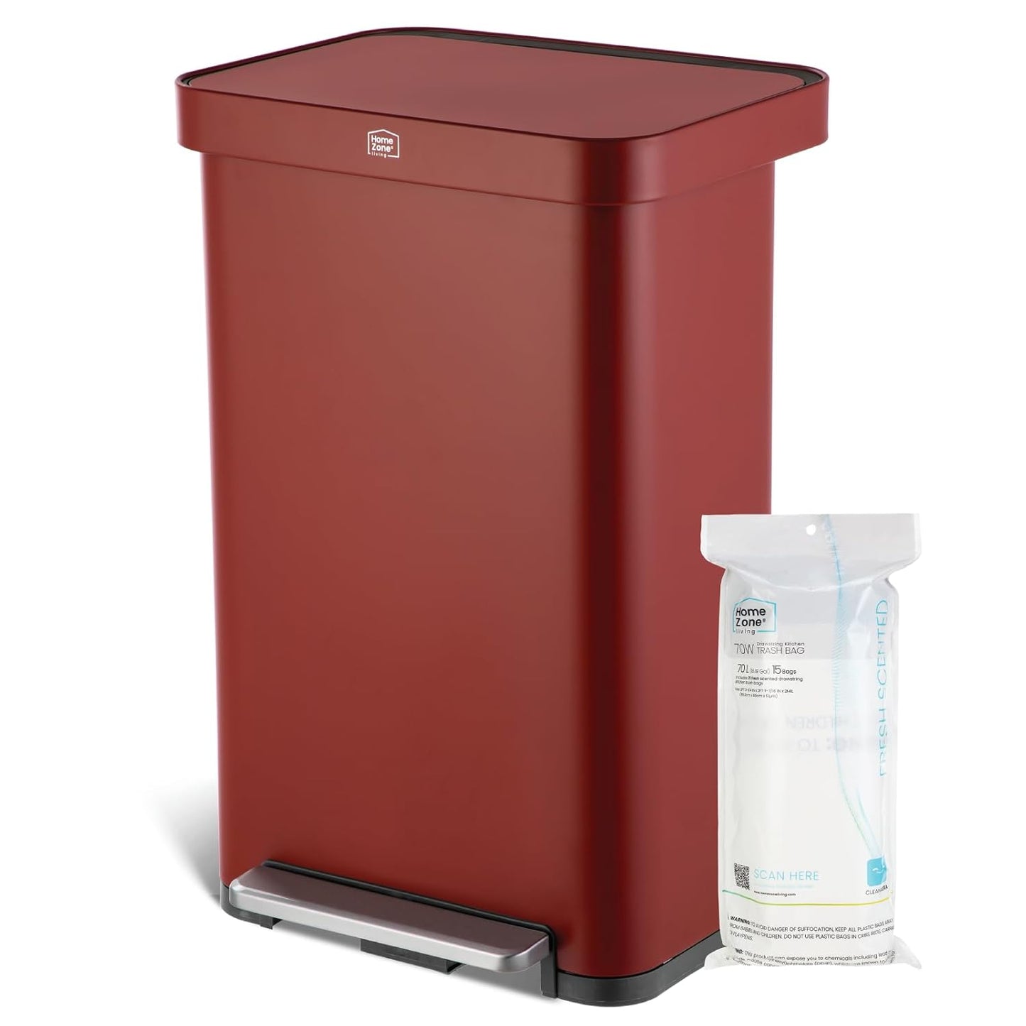 Home Zone Living 18.5 Gallon Large Stainless Steel Trash Can with Slow Closing Lid and Wide Opening, Virtuoso Collection, Pink