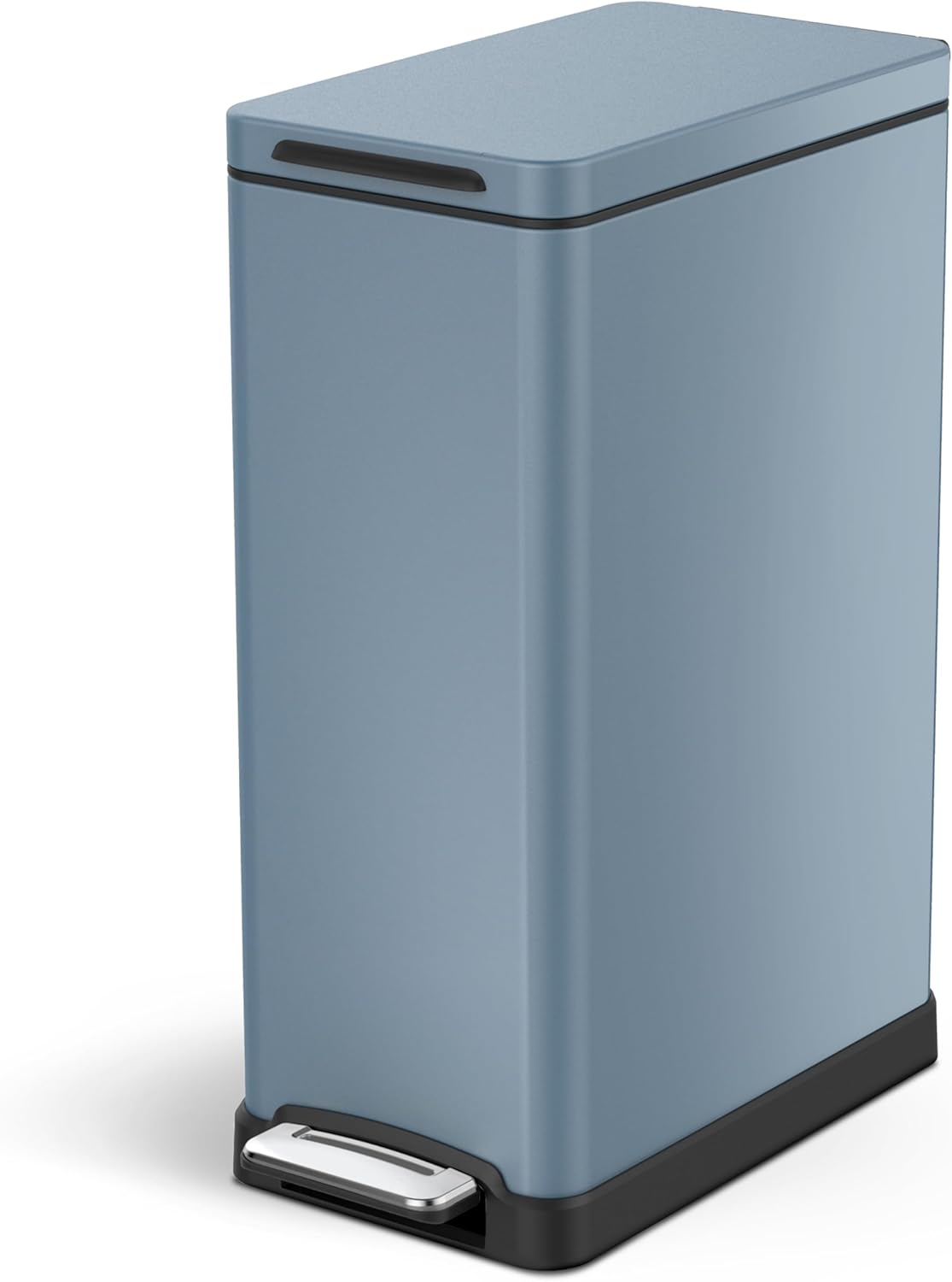 Home Zone Living 12 Gallon Slim Kitchen Trash Can with Soft Close Lid, Step Pedal, Bag Tuck Band, and Removable Liner, Stainless Steel, Black, 45 Liters